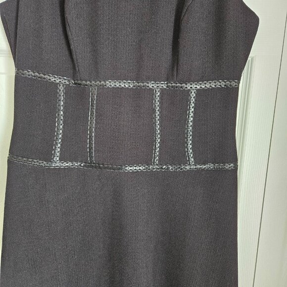 Anne Klein Black Fit & Flare Dress with Faux Leather Accents - Size 6 - Picture 2 of 6